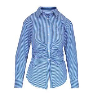 Veronica Beard Bosco Blue Stripe Ruched Long Sleeve Button-Up Shirt Size 8 NWT